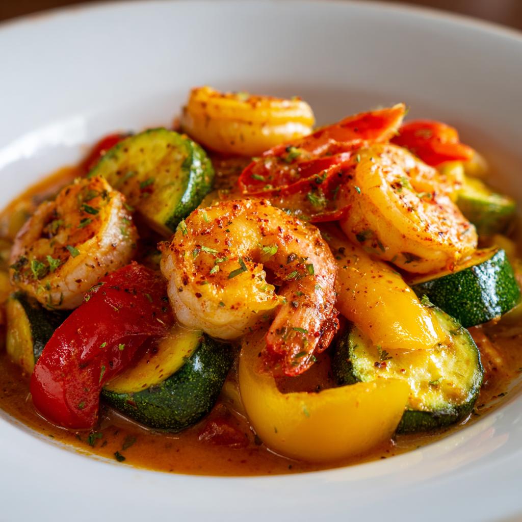 Garnalen in Paprikasaus met Courgette