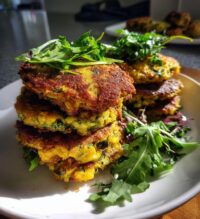 black-eyed pea fritters with greens