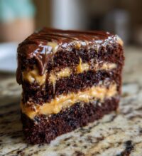 chocolate cake with peanut butter icing
