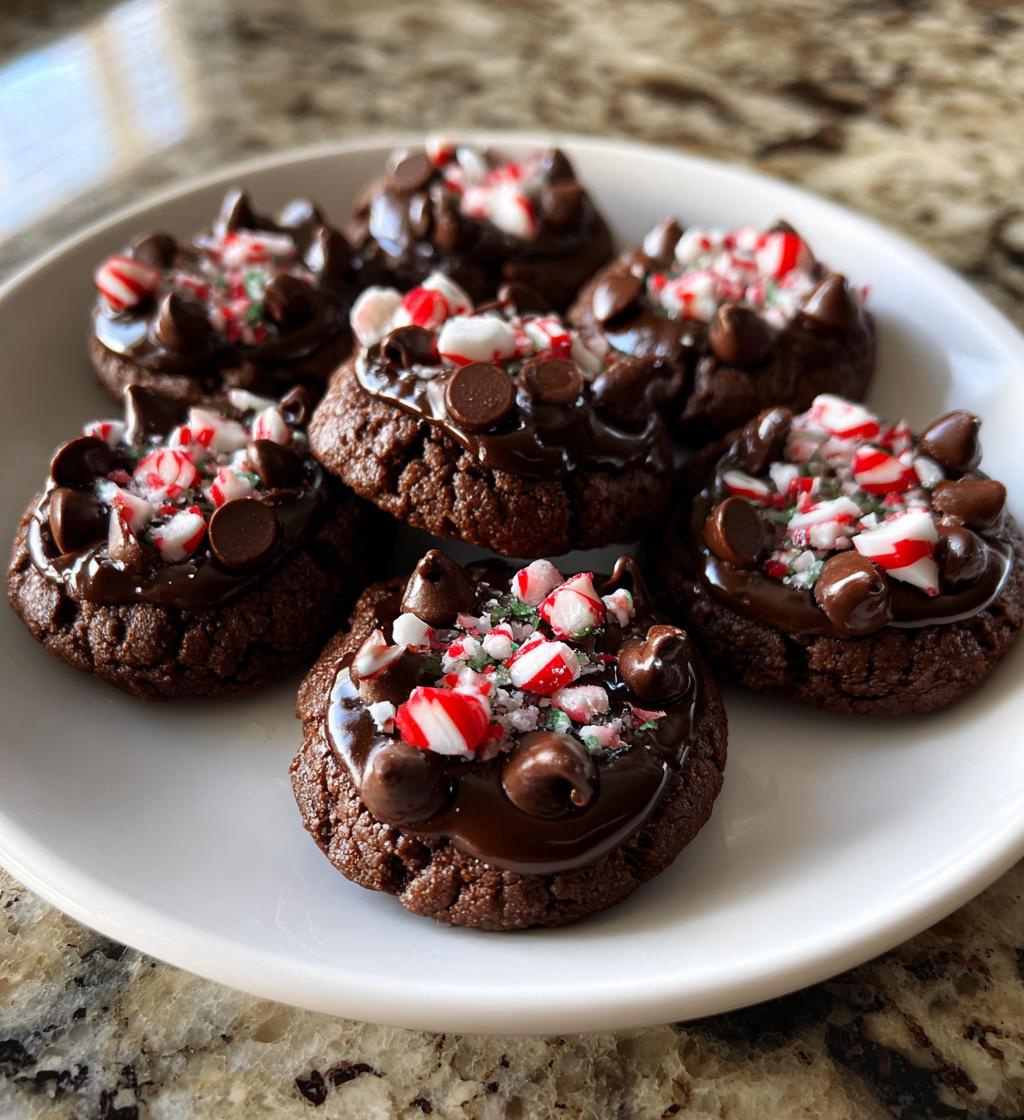 chocolate mint thumbprint cookies