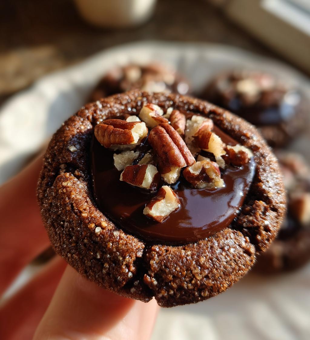 chocolate pecan thumbprint cookies