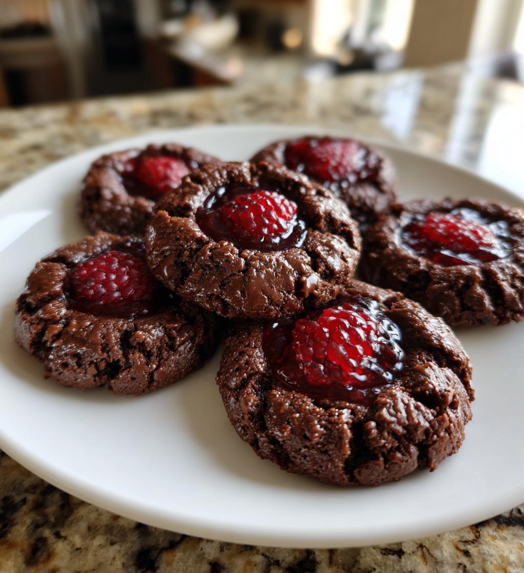 chocolate raspberry thumbprint cookies
