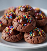 chocolate sprinkle thumbprint cookies