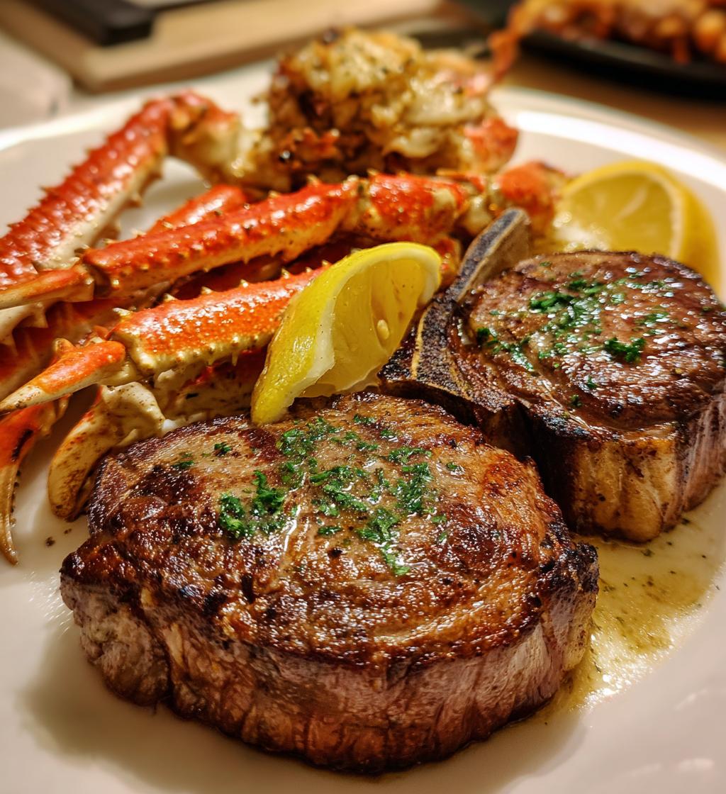 crab legs and steak dinner