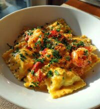 lobster ravioli with shrimp cream sauce