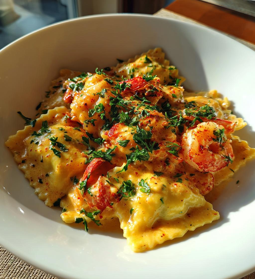 lobster ravioli with shrimp cream sauce