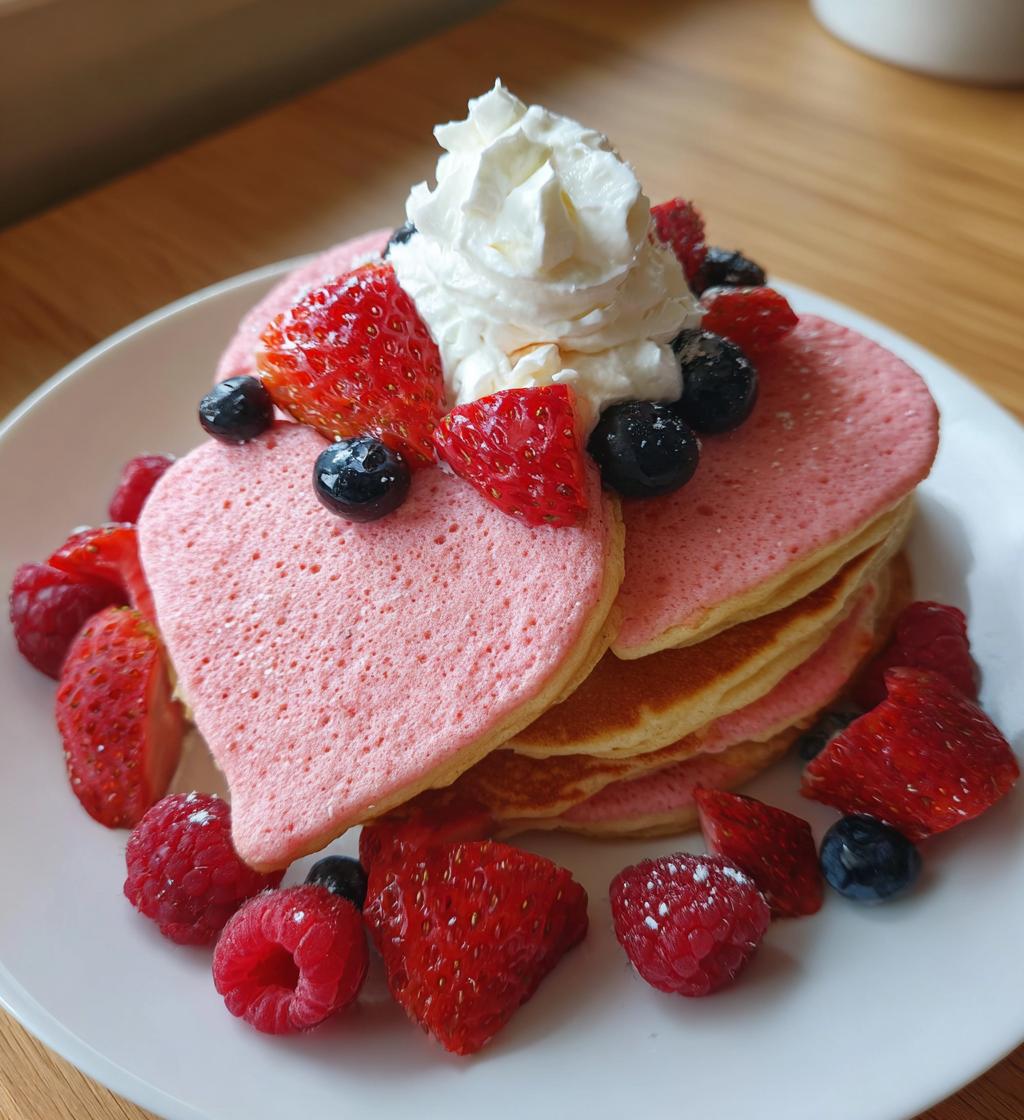 pink valentine heart pancakes