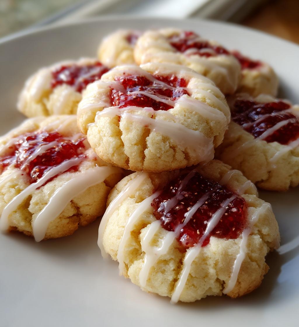 raspberry thumbprint cookies with lemon glaze