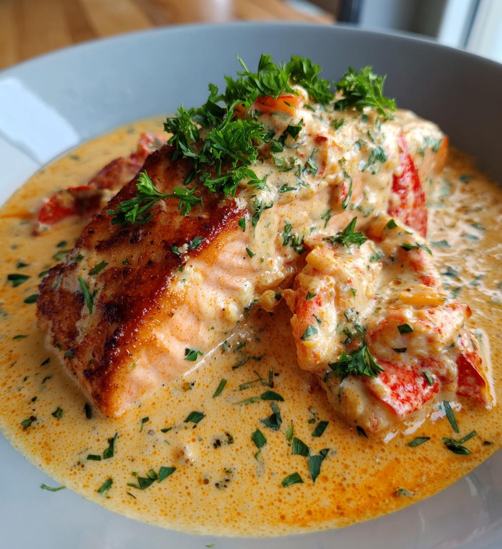 salmon with lobster cream sauce