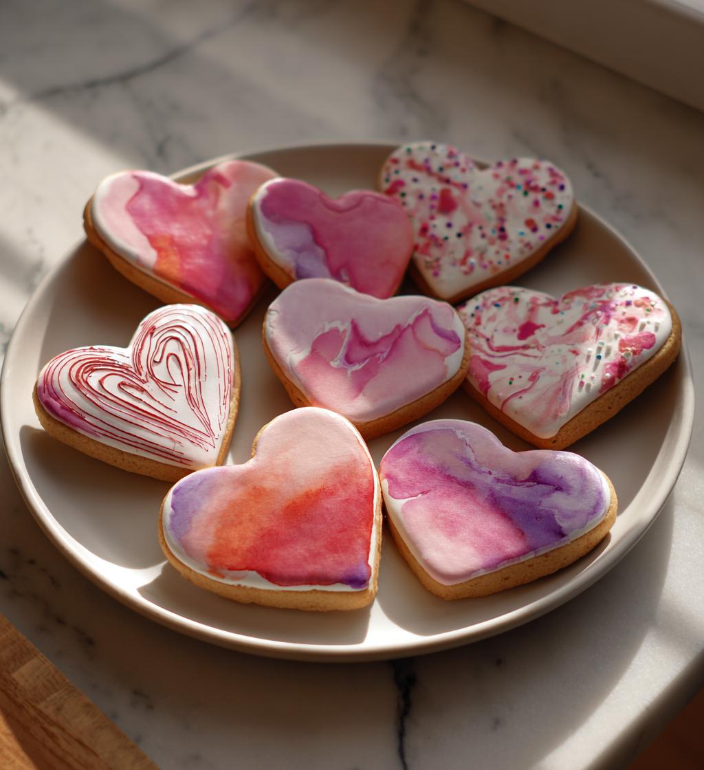 watercolor valentine cookies