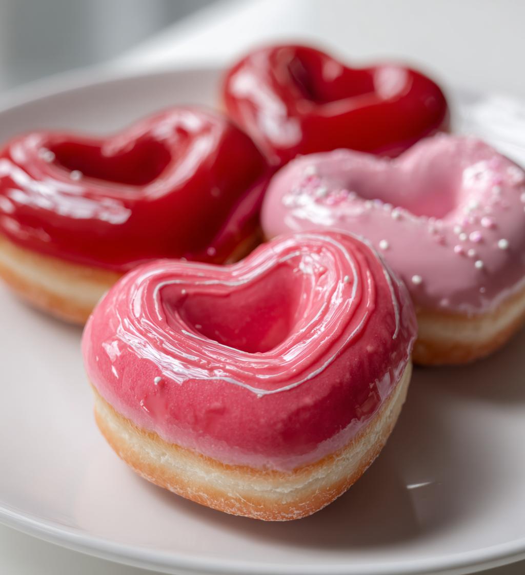 heart shaped donuts - valentines red and pink